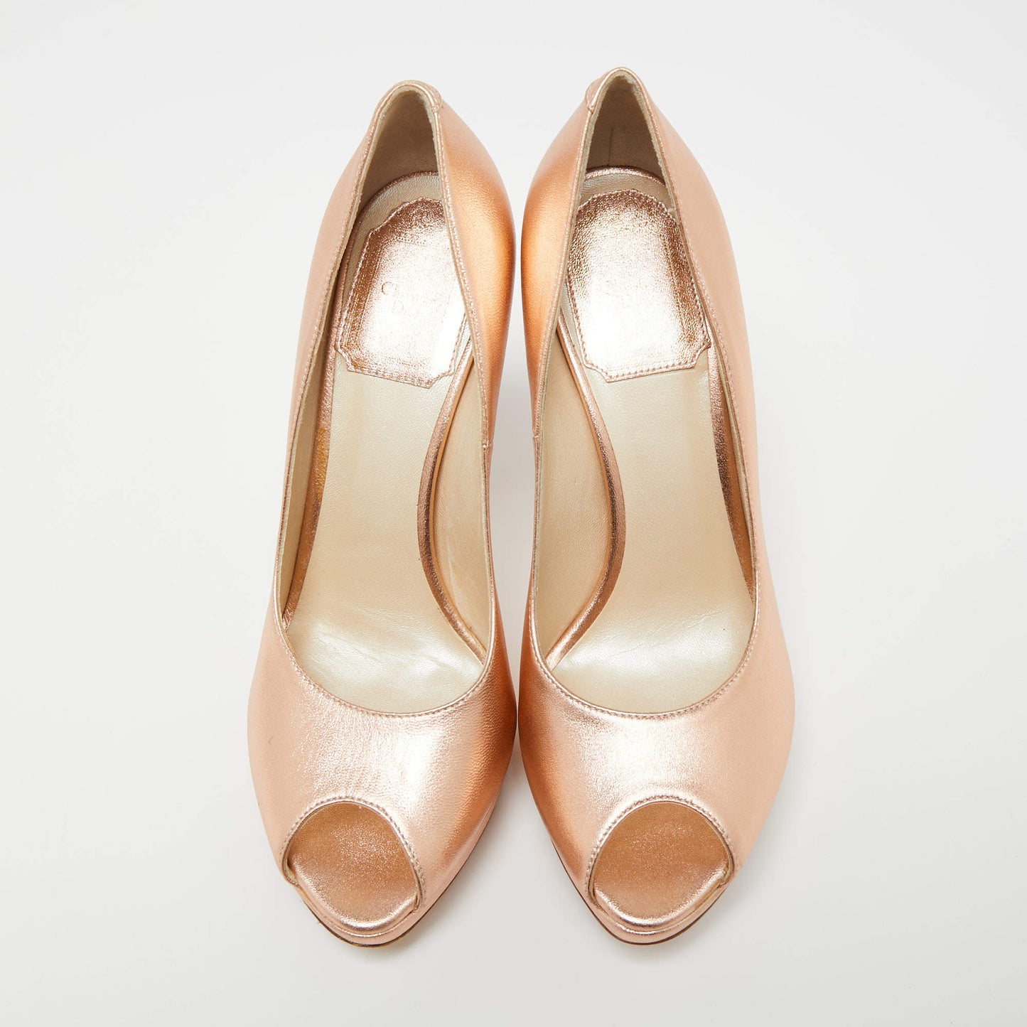 Original Dior Rose Gold Leather Peep toe Platform Pumps Size 35.5