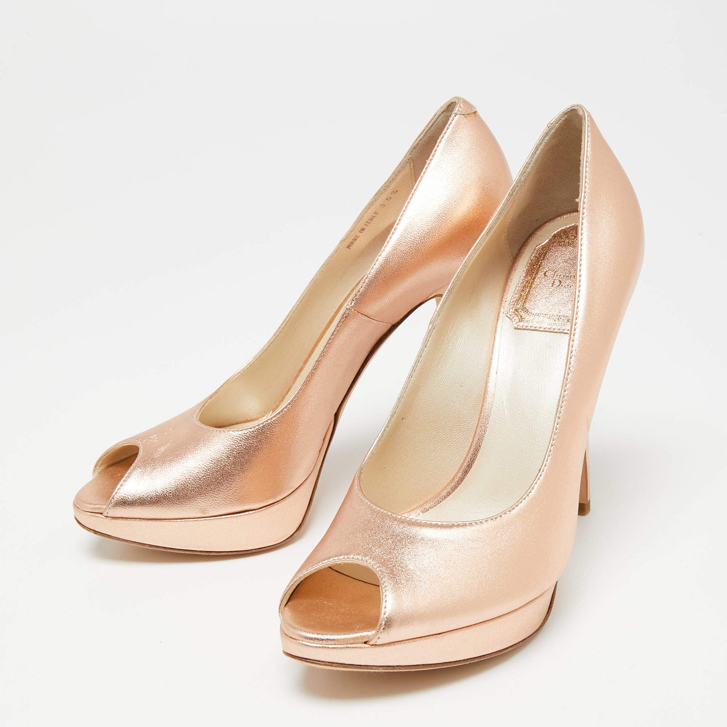 Original Dior Rose Gold Leather Peep toe Platform Pumps Size 35.5