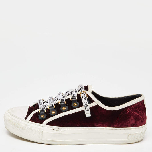 Original Dior Burgundy/White Velvet and Rubber Walk'n'Dior Sneakers Size 38.5