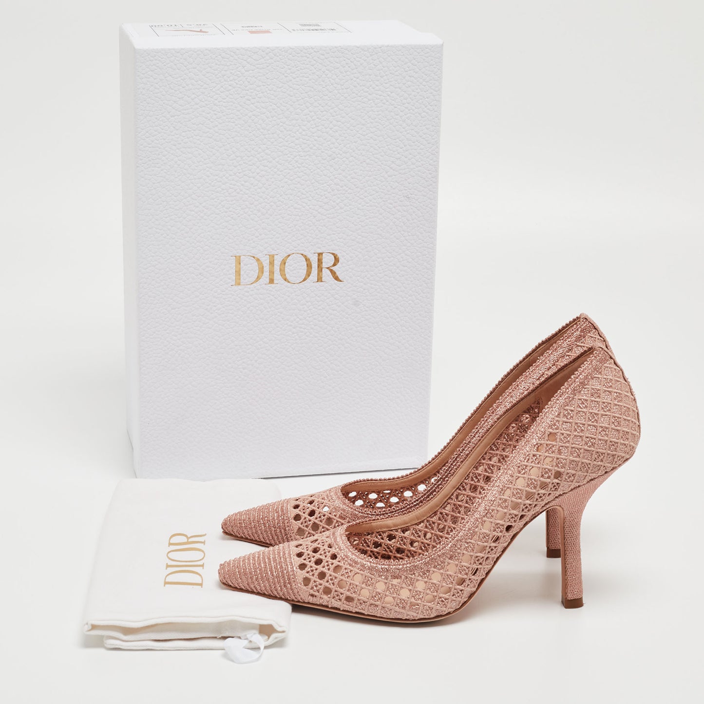 Original Dior Rose Gold Cannage Lurex Fabric Capture Pumps Size 38.5