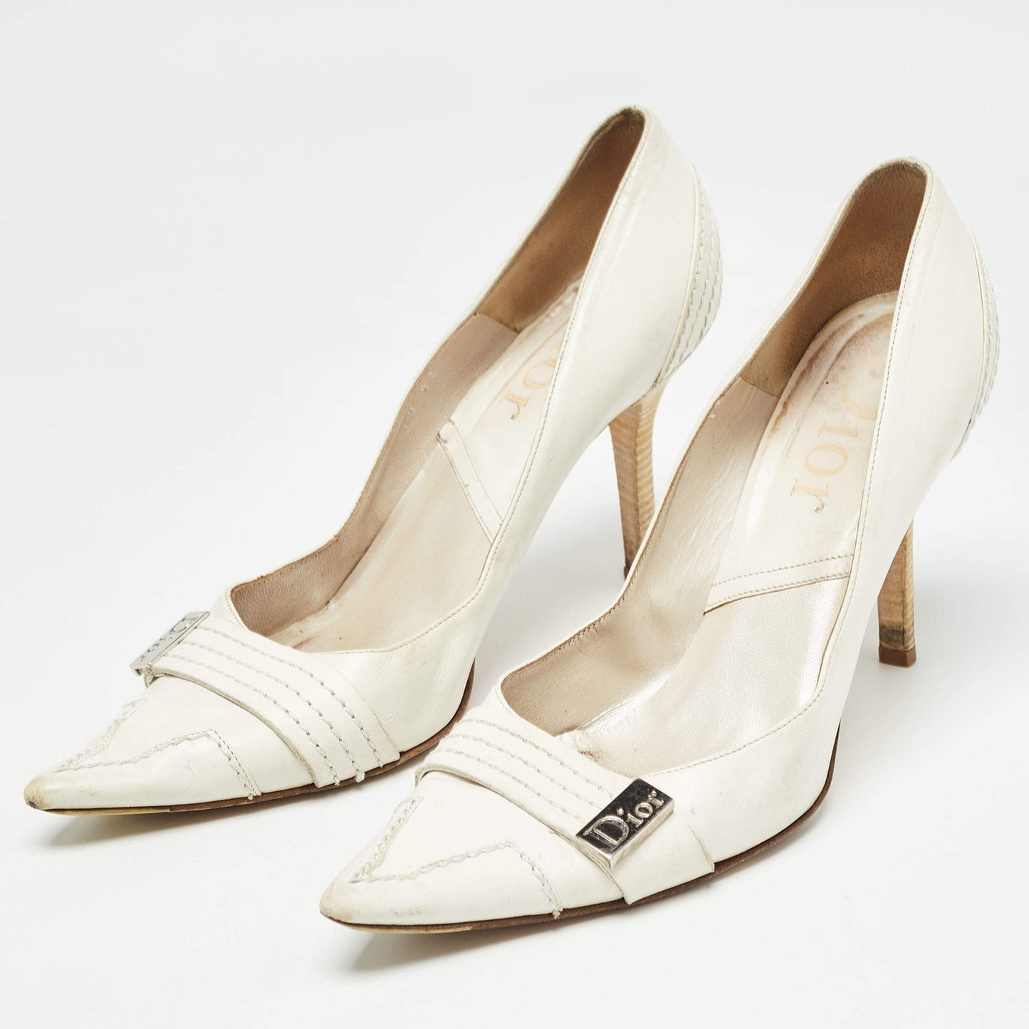 Original Dior White Leather Pointed Toe Pumps Size 38.5