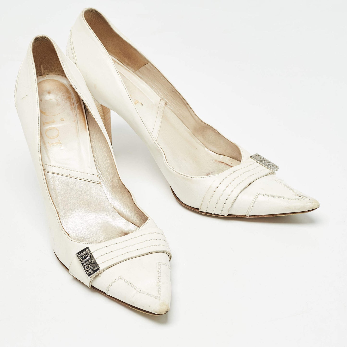 Original Dior White Leather Pointed Toe Pumps Size 38.5