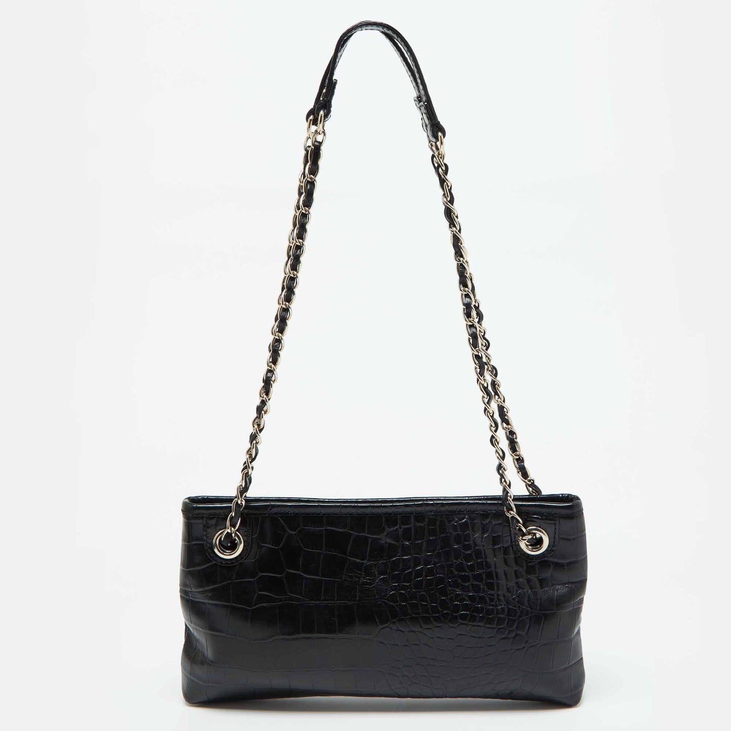 Original DKNY Black Croc Embossed Leather Shoulder Bag