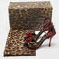 Original Dolce & Gabbana Beige/Black Leopard Print Canvas and Satin Rose Applique Ankle Strap Sandals Size 38 (Never Used)