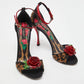 Original Dolce & Gabbana Beige/Black Leopard Print Canvas and Satin Rose Applique Ankle Strap Sandals Size 38 (Never Used)