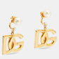 Original  Dolce & Gabbana. Gold Tone Logo Faux Pearl Drop Earrings