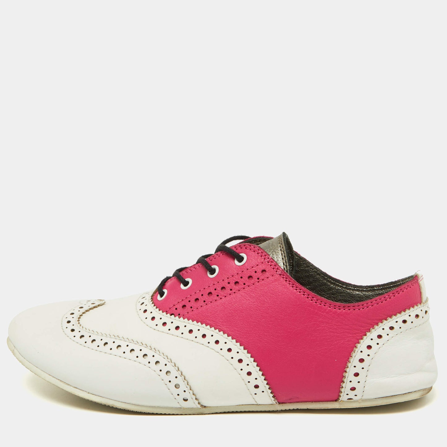 Original Dolce & Gabbana Pink/White Brogue Leather Oxford Sneakers Size 36