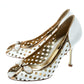 Original Dolce & Gabbana White/Gold Perforated Leather Bow Detail Peep Toe Pumps Size 36.5