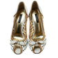 Original Dolce & Gabbana White/Gold Perforated Leather Bow Detail Peep Toe Pumps Size 36.5