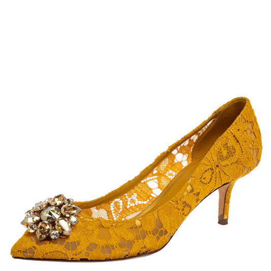 Original Dolce & Gabbana Yellow Lace Bellucci Pumps Size 40