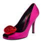 Original Dolce & Gabbana Pink/Red Satin Rose Applique Peep Toe Pumps Size 39