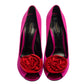 Original Dolce & Gabbana Pink/Red Satin Rose Applique Peep Toe Pumps Size 39