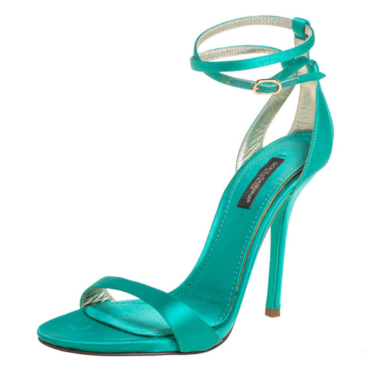 Original Dolce & Gabbana Green Satin Ankle Strap Sandals Size 36