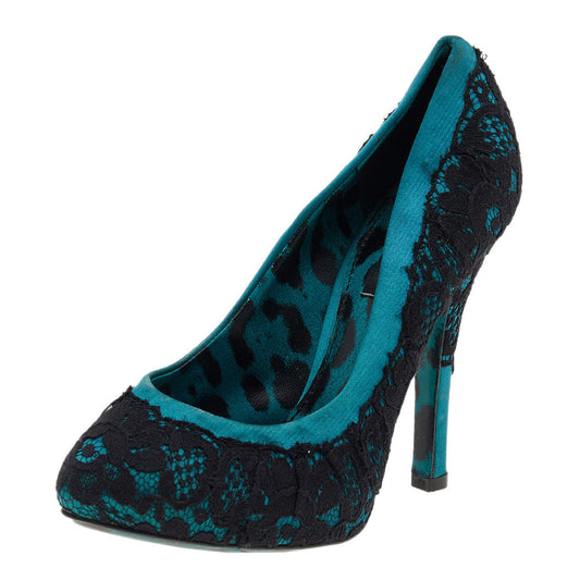 Original Dolce & Gabbana Green/Black Lace and Satin Pumps Size 35