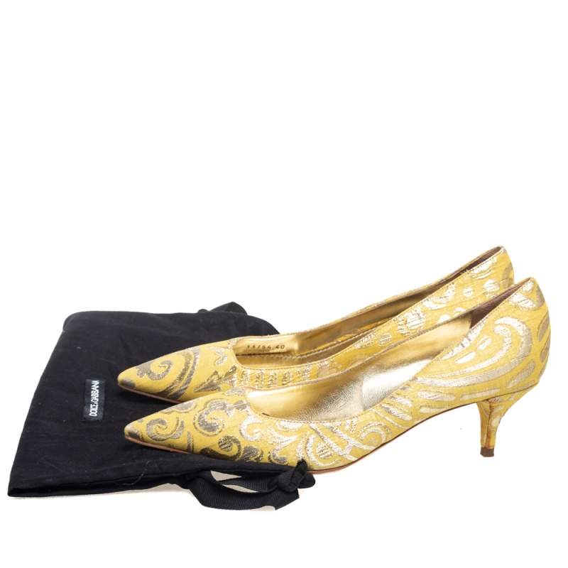 Original Dolce & Gabbana Yellow Brocade Fabric Pointed Toe  Pumps Size 40