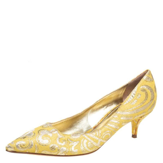 Original Dolce & Gabbana Yellow Brocade Fabric Pointed Toe  Pumps Size 40