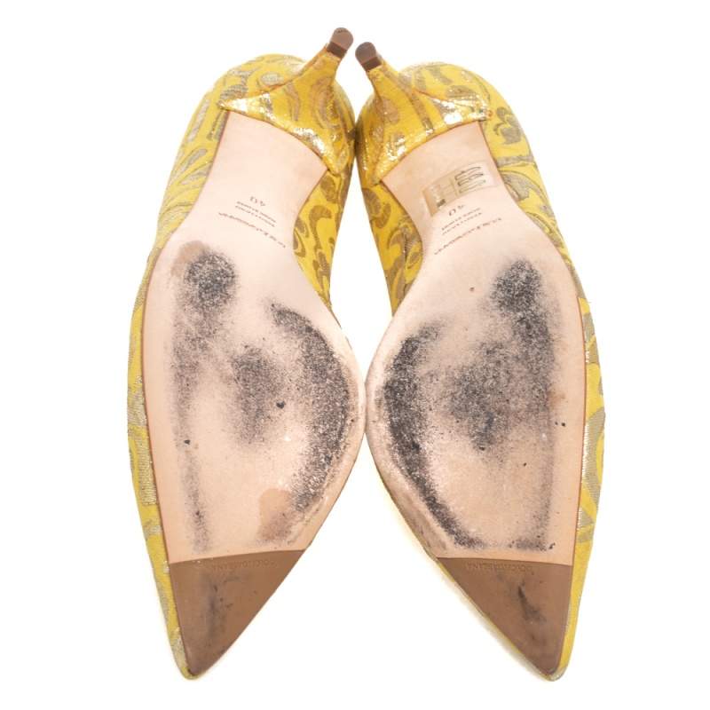 Original Dolce & Gabbana Yellow Brocade Fabric Pointed Toe  Pumps Size 40