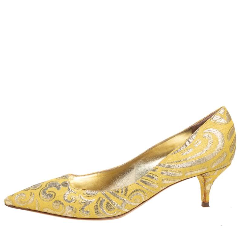 Original Dolce & Gabbana Yellow Brocade Fabric Pointed Toe  Pumps Size 40