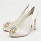 Original Dolce & Gabbana White Satin Crystal Embellished Peep Toe Pumps Size 36