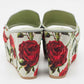 Original Dolce & Gabbana Light Green Rose Print Canvas Embellished Flower Applique Wedge Slide Sandals Size 39