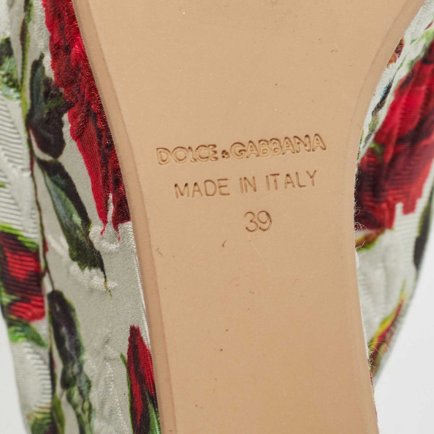 Original Dolce & Gabbana Light Green Rose Print Canvas Embellished Flower Applique Wedge Slide Sandals Size 39