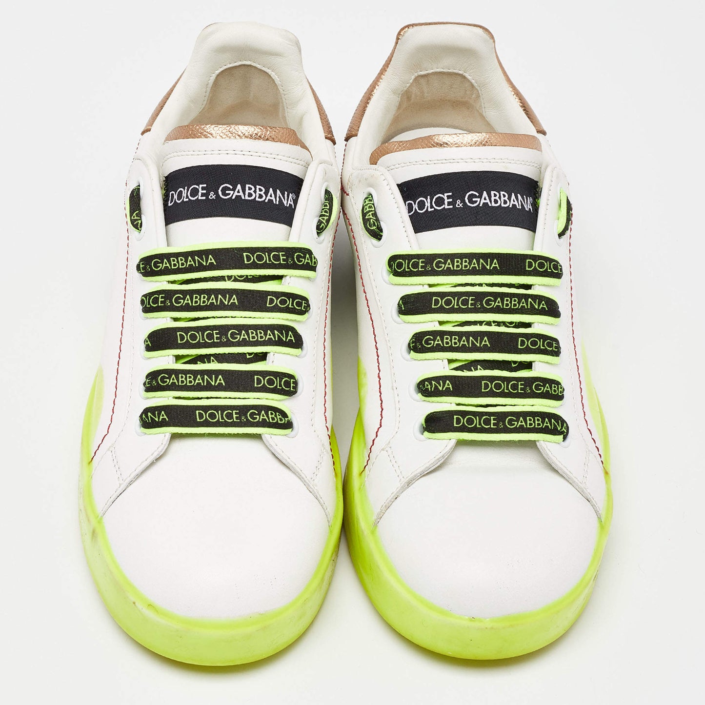 Original Dolce & Gabbana White/Neon Yellow Leather Portofino Sneakers Size 38