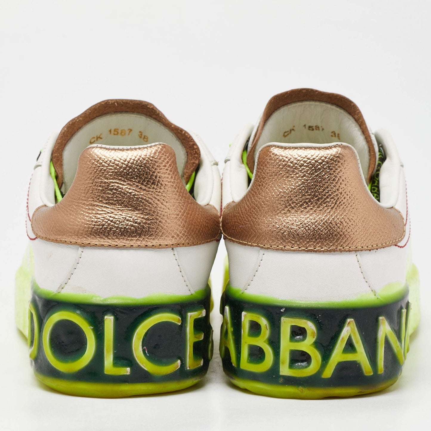 Original Dolce & Gabbana White/Neon Yellow Leather Portofino Sneakers Size 38