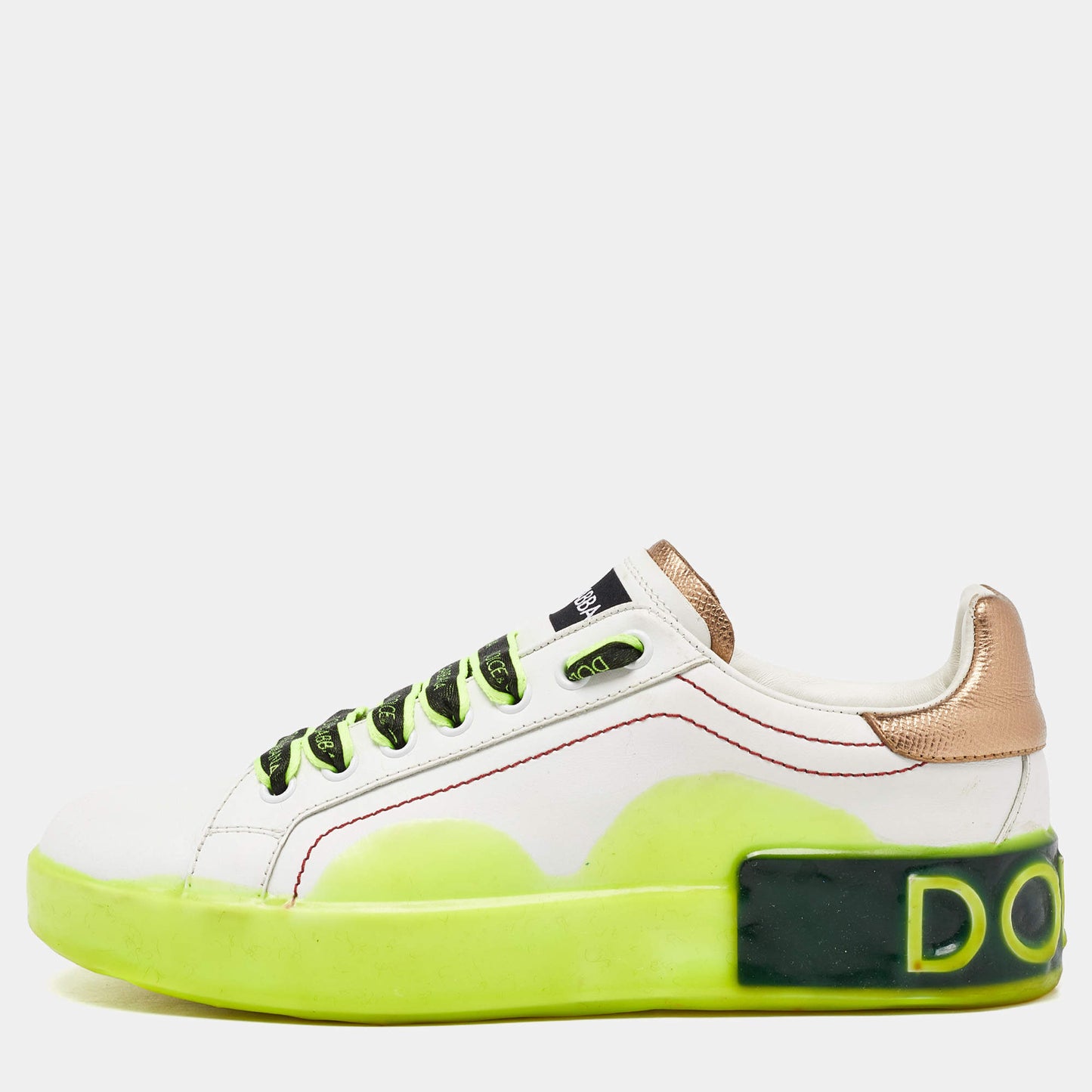 Original Dolce & Gabbana White/Neon Yellow Leather Portofino Sneakers Size 38