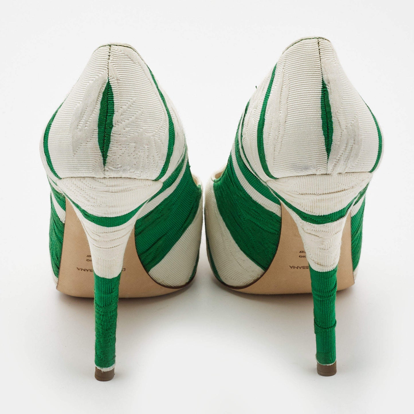 Original Dolce & Gabbana White/Green Canvas Peep Toe Pumps Size 37