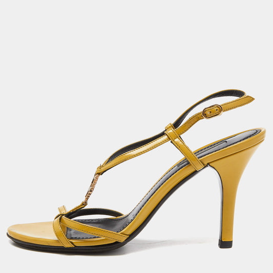 Original Dolce & Gabbana Yellow Patent Leather Heritage T-Strap Sandals Size 38