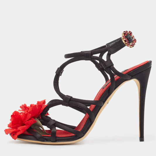 Original Dolce & Gabbana Black/Red Satin Ankle Strap Sandals Size 36