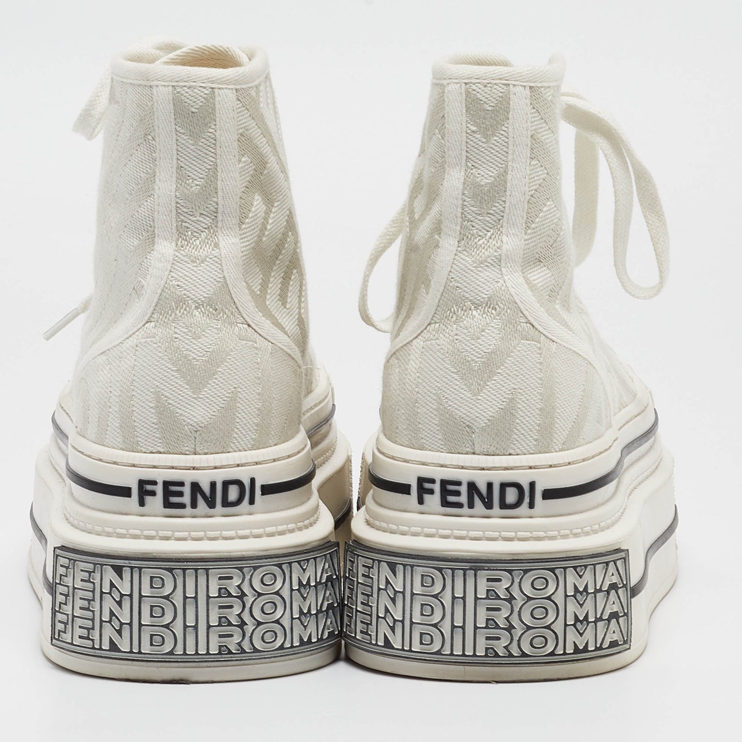 Original Fendi White Canvas High Top Sneakers Size 39