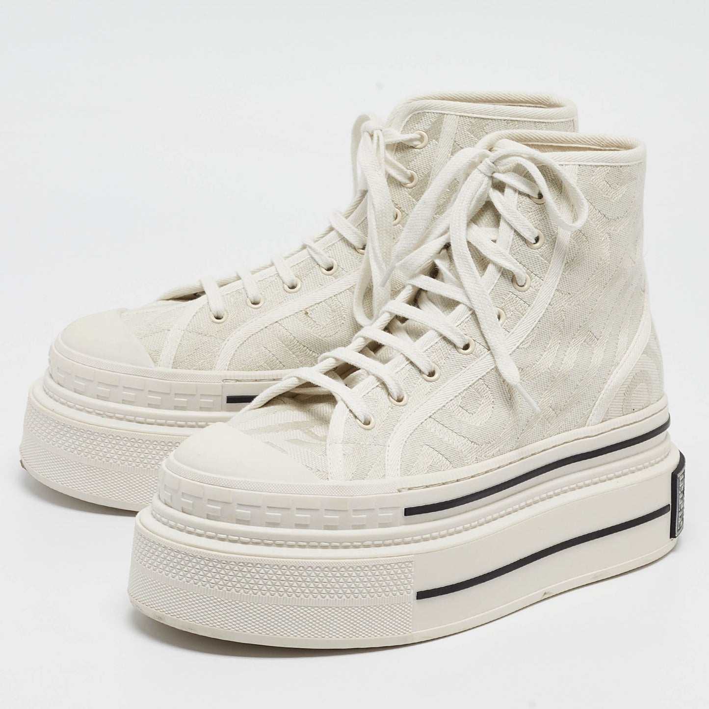 Original Fendi White Canvas High Top Sneakers Size 39