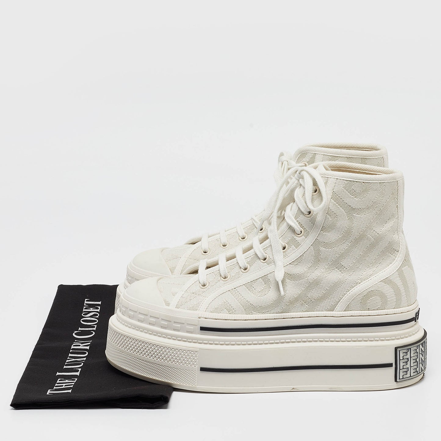 Original Fendi White Canvas High Top Sneakers Size 39