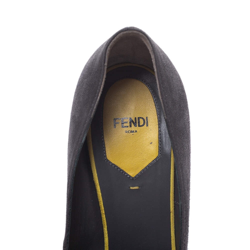 Original Fendi Grey/Yellow Suede Fendista Platform Pumps Size 39