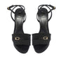 Original Fendi Black Satin Pleated Detail And FF Logo Buckle Ankle Strap Platform Sandals Size 35