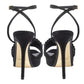 Original Fendi Black Satin Pleated Detail And FF Logo Buckle Ankle Strap Platform Sandals Size 35