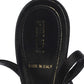 Original Fendi Black Satin Pleated Detail And FF Logo Buckle Ankle Strap Platform Sandals Size 35