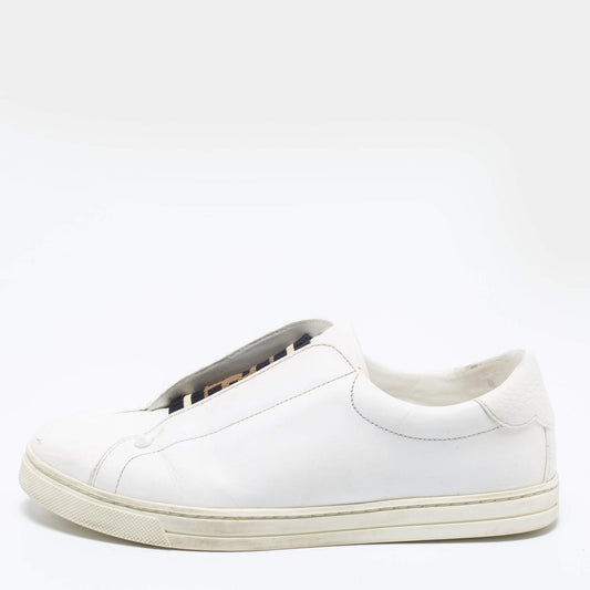 Original Fendi White Leather Knitted Logo Rockoclick Slip-On Sneakers Size 38