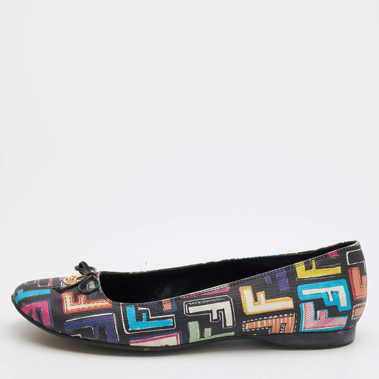 Original Fendi Multicolor Zucca Spalmati Coated Canvas Bow Ballet Flats Size 40