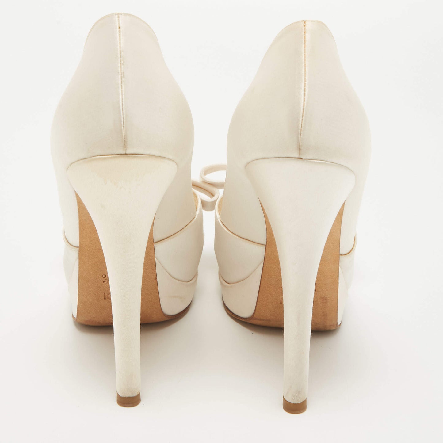 Original Fendi White Satin Deco Bow Peep Toe Platform Pumps Size 39