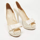 Original Fendi White Satin Deco Bow Peep Toe Platform Pumps Size 39