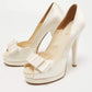 Original Fendi White Satin Deco Bow Peep Toe Platform Pumps Size 39