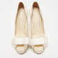 Original Fendi White Satin Deco Bow Peep Toe Platform Pumps Size 39