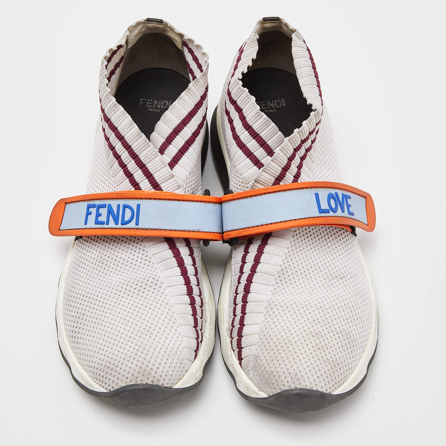 Original Fendi Off White Knit Fabric Rockoko Sneakers Size 37