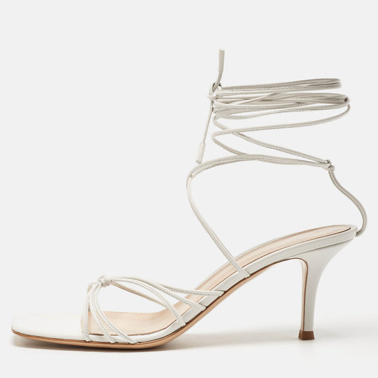 Original Gianvito Rossi White Leather Sylvie Sandals Size 38.5 (Never Used)