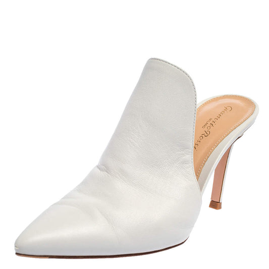 Original Gianvito Rossi White Leather Aramis Mules Size 36