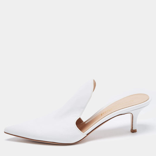 Original Gianvito Rossi White Leather Aramis Mules Size 36