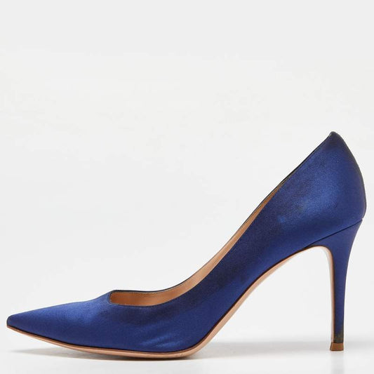 Original Gianvito Rossi Blue Satin Pointed Toe Pumps Size 42