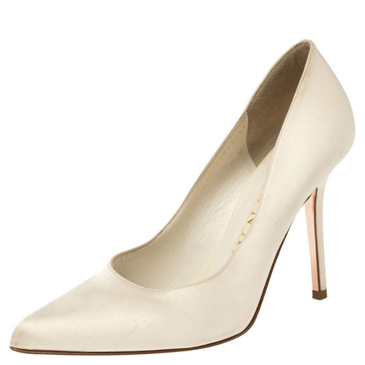 Original Gina White Satin Pointed Toe Pumps Size 38.5